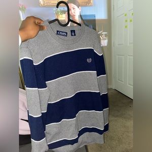 GREY, WHITE  AND BLUE SUPER THICK CHAPS SWEATER. perfect for layering.